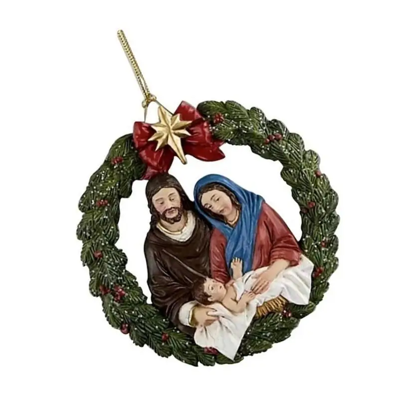 

E8BD Acrylics Nativity Scene Christmas Wreath Hanging Ornament for Christmas Tree