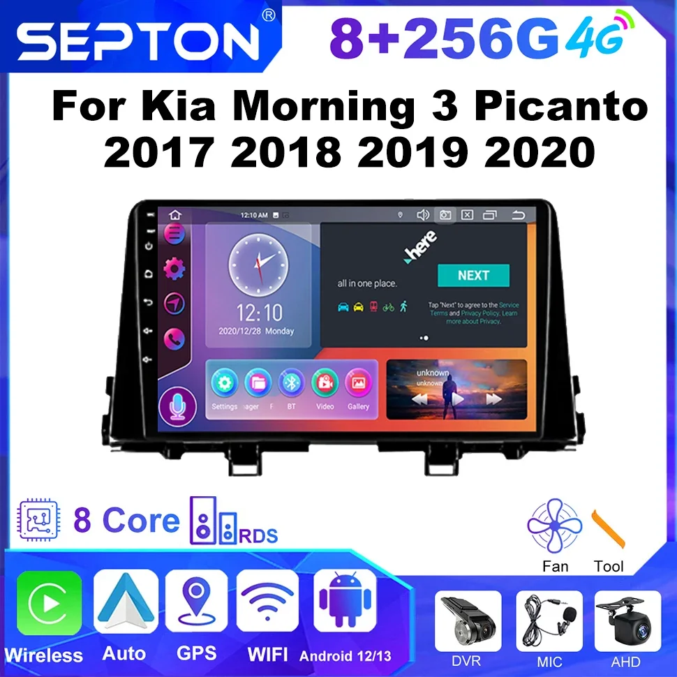 

SEPTON CarPlay Android Car Radio for Kia Morning 3 Picanto 2017 2018 2019 2020 Multimedia Player 8Core Navi GPS Head Unit 4G Net