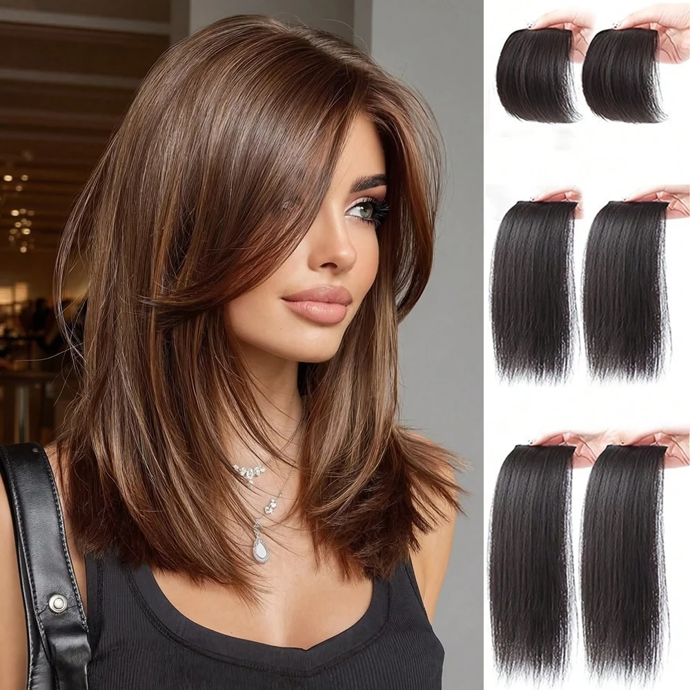 2Pcs Synthetic Short Straight Pad Invisible Hair Extension Lining of Hair Top Side Cover Hairpiece for Women