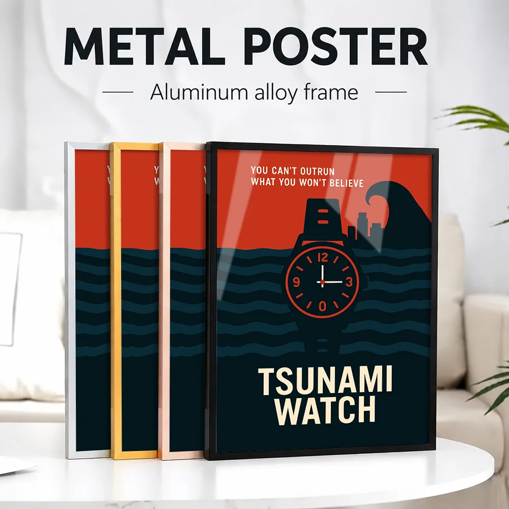 Tsunami Watch Metal Poster With Aluminum Alloy Frame Personalized Photo Elegant Timepiece Style Wall Art For Study Luxury Gift