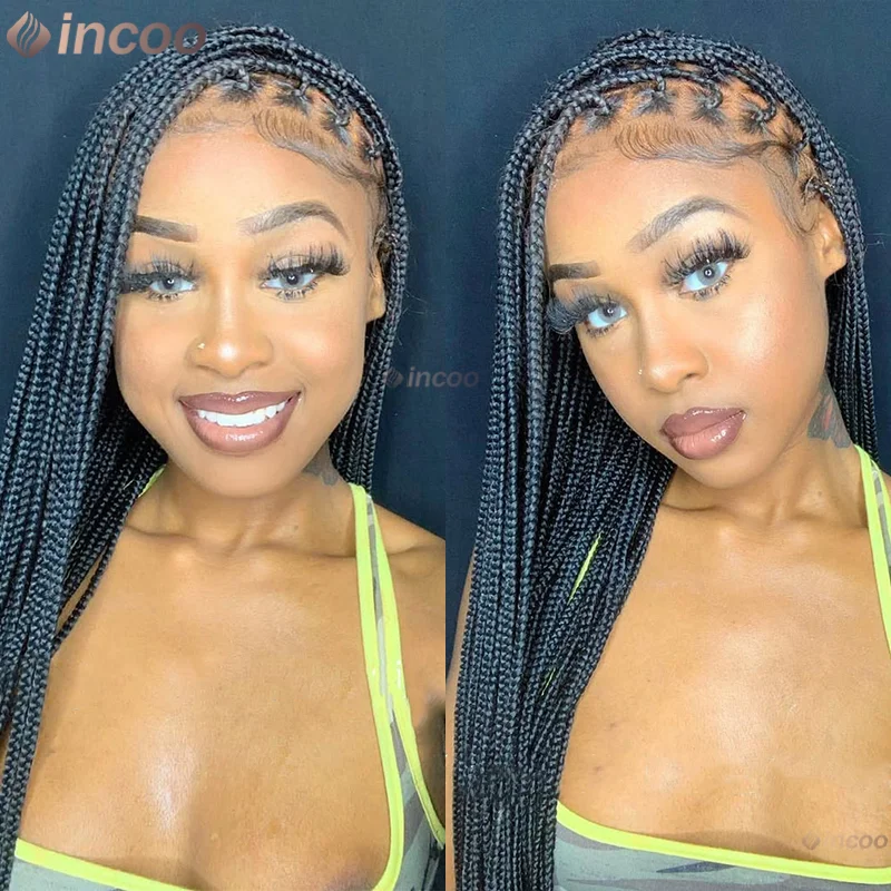 Peruki syntetyczne 36 cali, peruki typu full lace front dla kobiet, peruki do zaplatania w stylu cornrow box braids z baby hair.