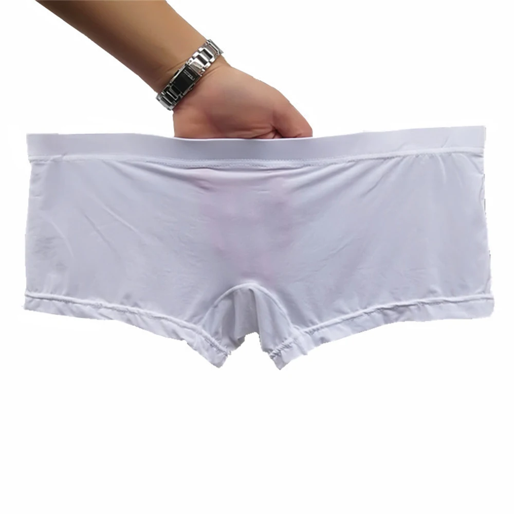 Gelo de seda transparente boxer shorts homens sexy puro transparente ver-através troncos conforto cueca boxershorts estiramento