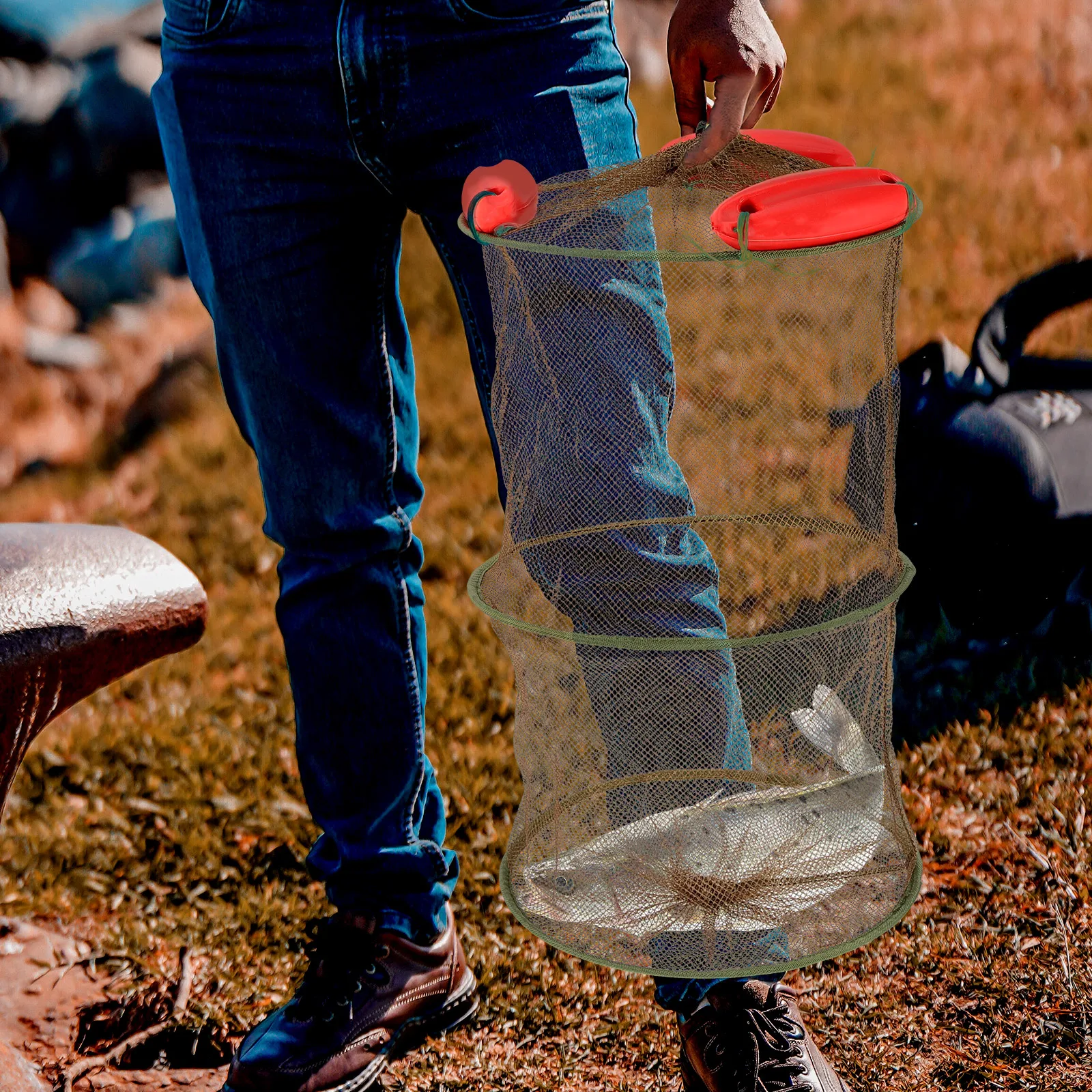 

Coffee Fishing Foldable Drawstring Mesh Basket Big Fishing Guard Net Capacity Portable Supplies Diving Net Fish Guard