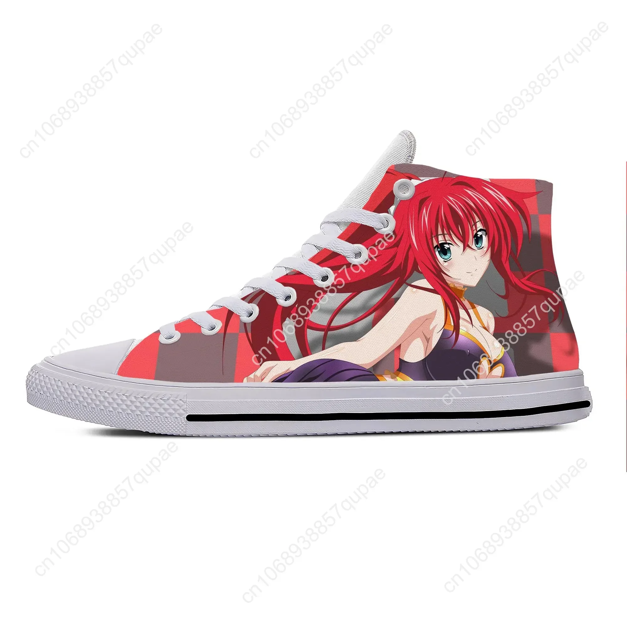 Sepatu kasual pria wanita Anime Manga kartun sekolah atas DxD Rias sepatu kasual bersirkulasi Sneakers kustom sepatu papan ringan tinggi