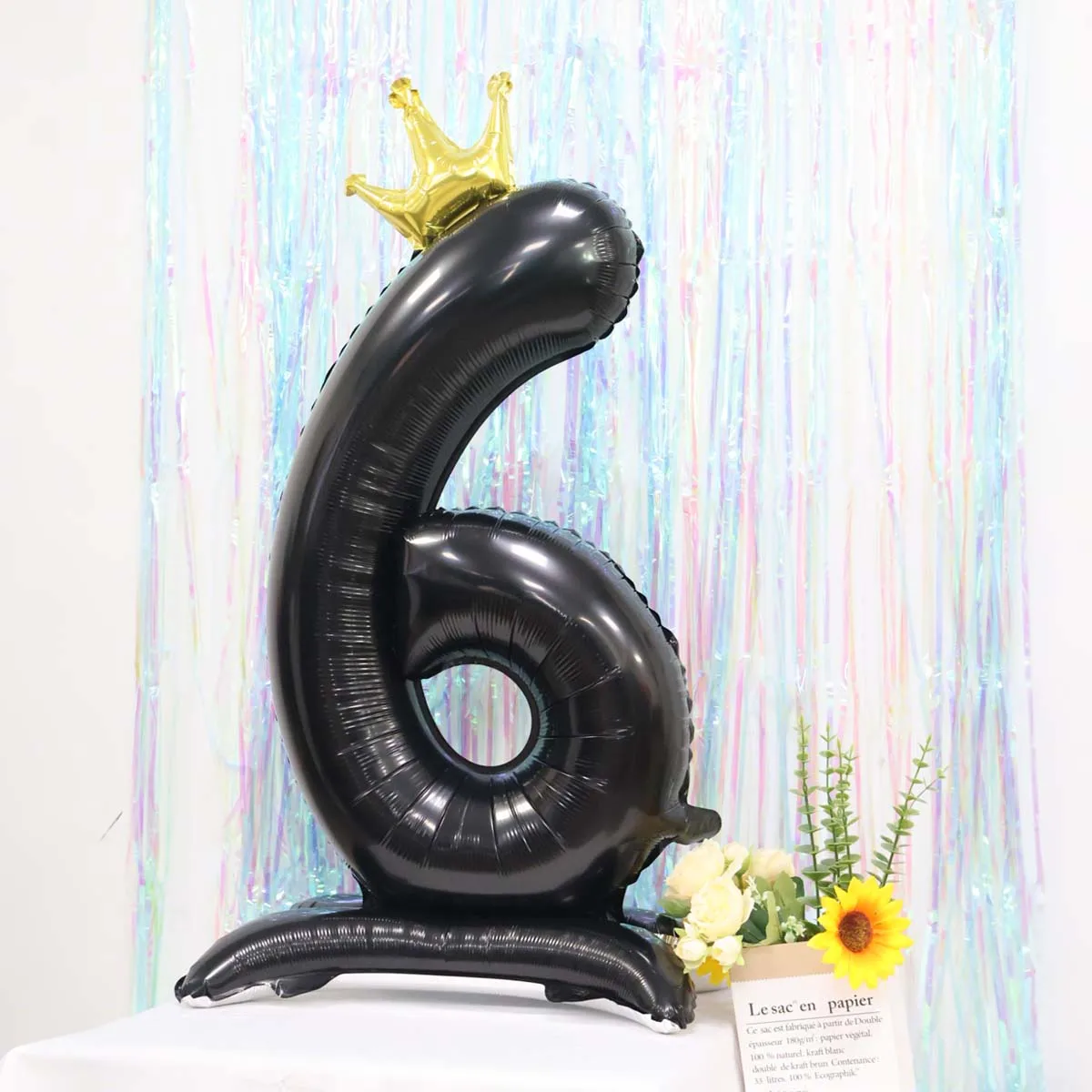 42 inch vertical black digital balloon with crown, decoration for boys and girls' birthday parties, Happy Birthday balloon