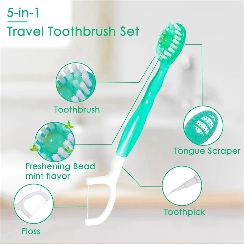 

JHD 40 Pack Disposable Mini Travel Toothbrushes - 5 In 1 Function, Travel Date Portable Individually Packed