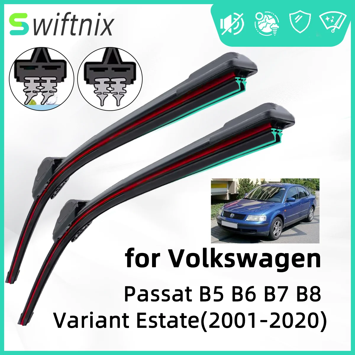 ممسحة سيارة مطاطية مزدوجة لسيارة فولكس فاجن باسات B5 باسات البديل شفرات ممسحة أمامية ملحقات قاطع الفرش الزجاج الأمامي #1