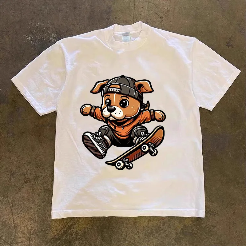 

American Fashion Loose Street Puppy Skateboard Retro Creative Printed T-shirt Women Women Short Sleeve Y2k Top Oversized T-shirt