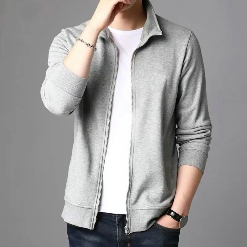 

Men Zippered Coat Men Ribbed Cuff Jacket Stylish Men's Spring Autumn Jacket with Lapel Zipper Placket Casual Slim for Streetwear