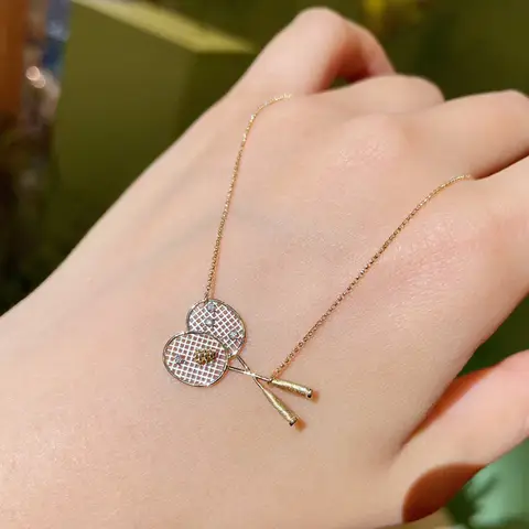 GXGlint-Colgante de raqueta de bádminton de Plata de Ley 925, volante chapado en oro de plata S925, collar para mujer, joyería
