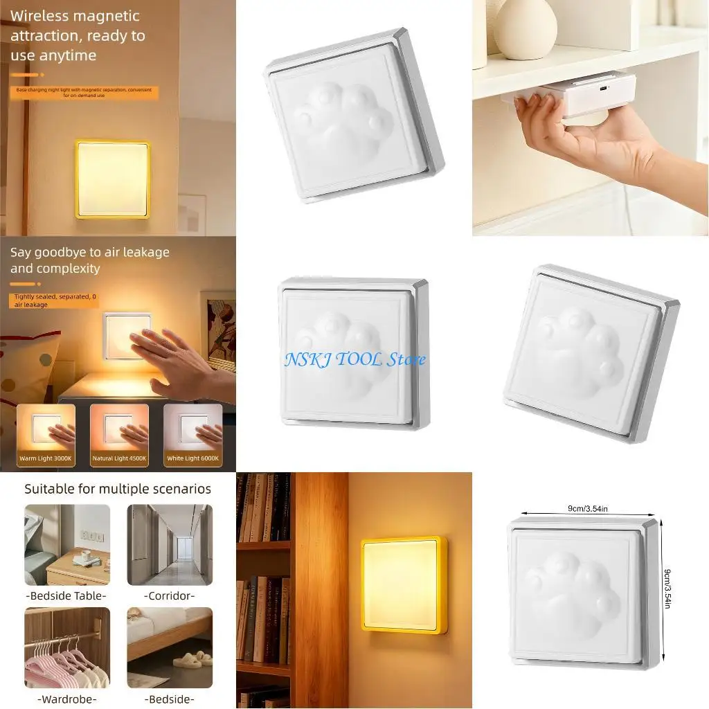 L8RC 3 Color Adjustable Night Light Wall Lamp Room Decoration Portable Button Light Easy to Install