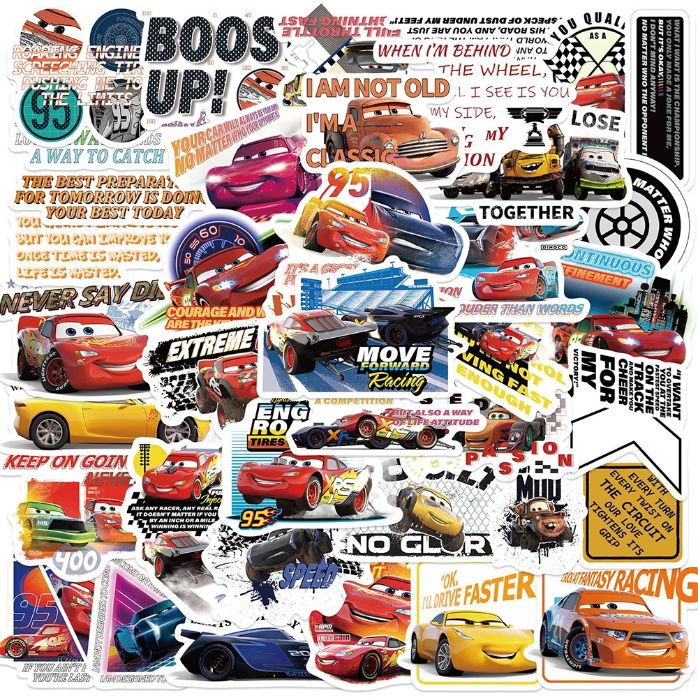 

10/30/50pcs Disney Anime Cars Inspirational Stickers Cool Lightning McQueen Decals for Luggage Notebook Cute Cartoon Sticker Toy