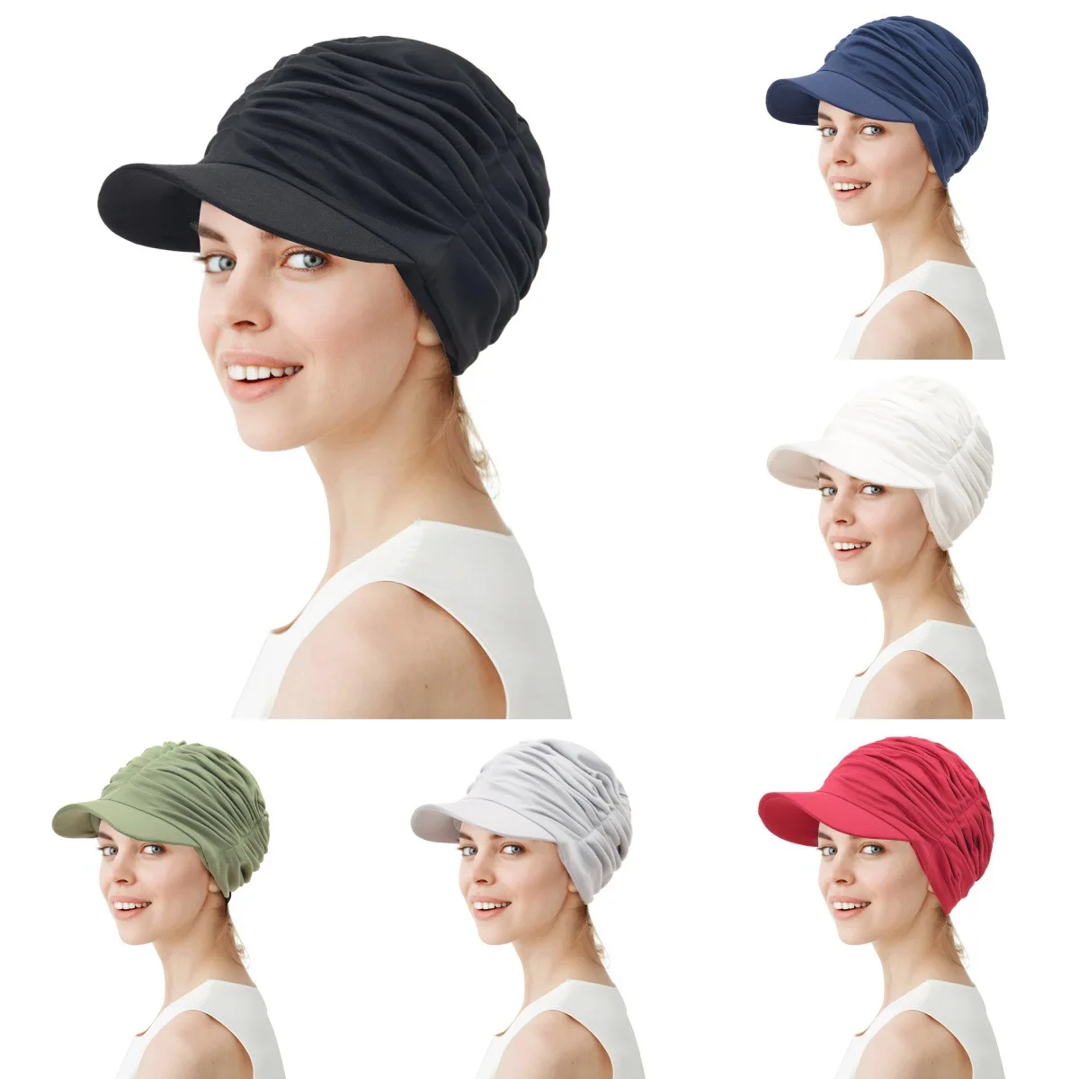 Fashion Wide Brim Hijab Cap For Women Pleated Bonnet Muslim Sun Hat Scarf Wrap Baseball Caps Trendy Bandana Turban New Hats