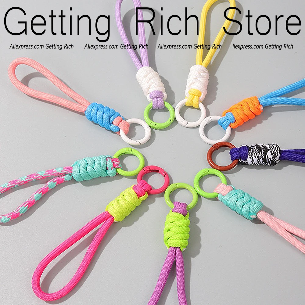 Colorful Paracord Rope Keychain Anti-Lost Short Wrist Lanyard Strap With Keyring For Backpack Phone Key Universal Accessories