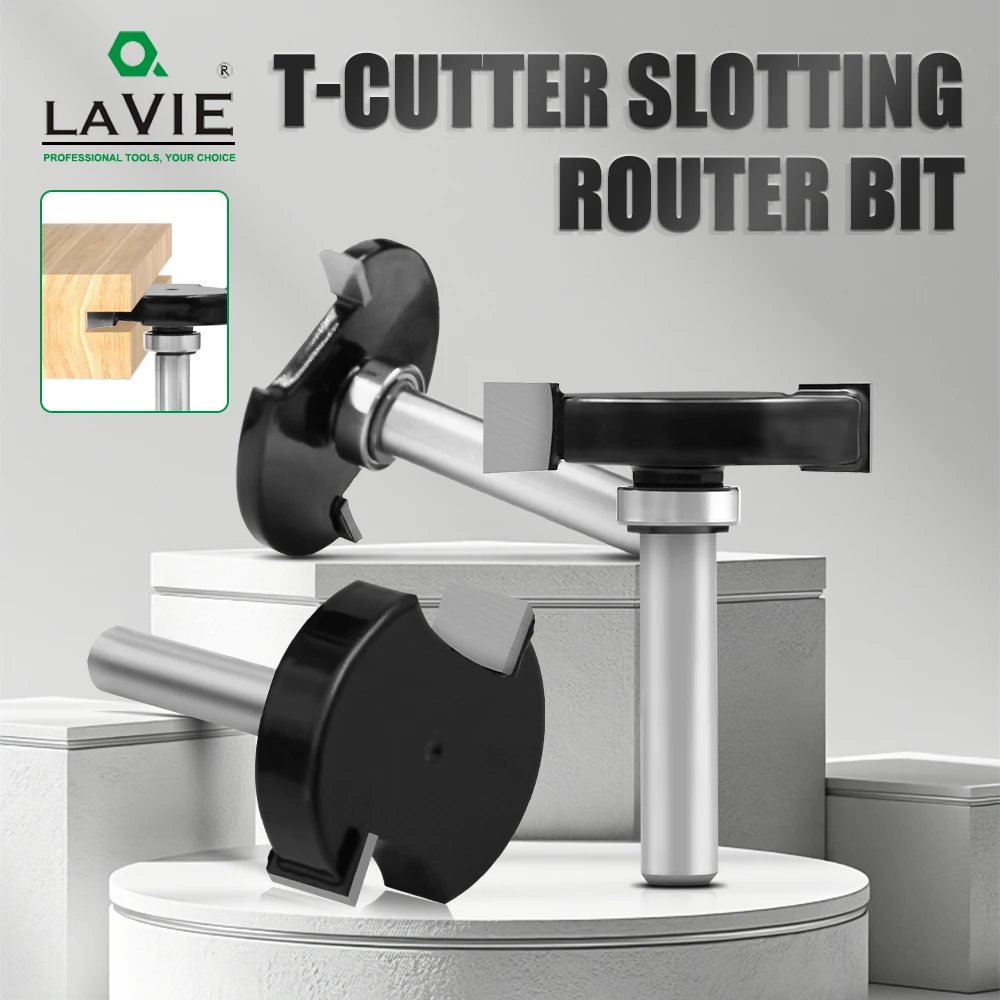 

Фреза LAVIE с Т-образным пазом и хвостовиком 8 мм с подшипником - фреза с двойной кромкой для обработки древесины и кромки C08318FX4