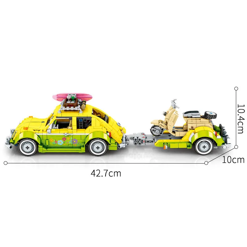 1409PCS Technical Beetle Wagon Building Blocks Tourist Picnic Cars Trailer Tractor RV Set Vehicle Model Bricks Toys For Kid Gift