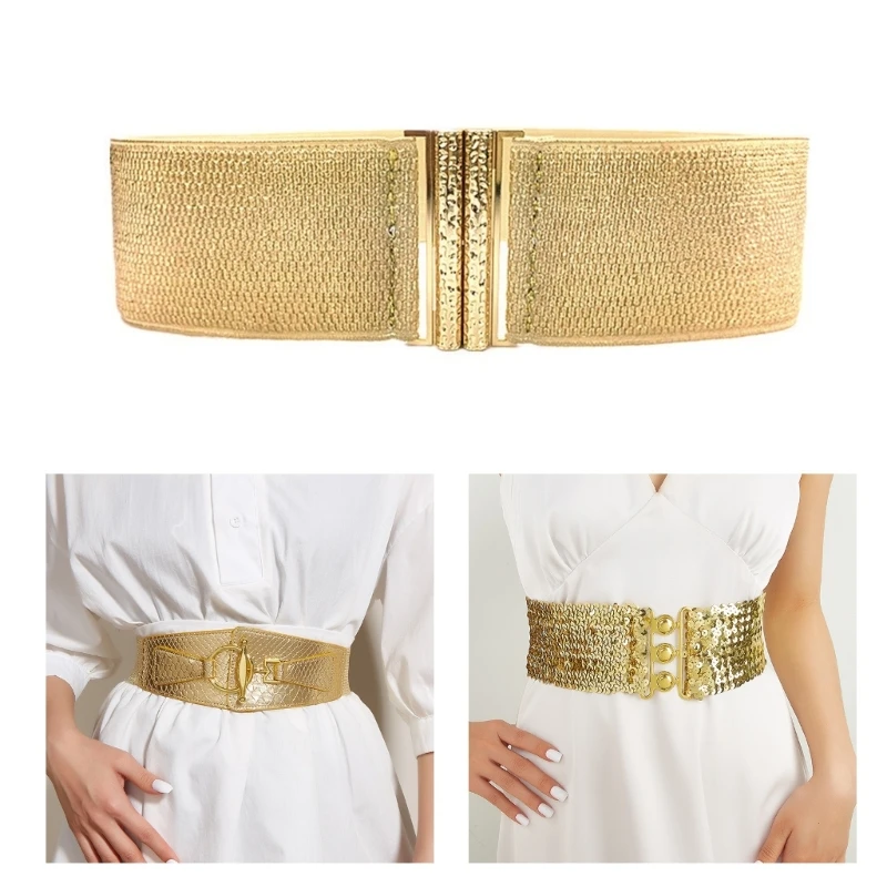 Gold Color Belt Women Decorative Belt Down Sweater With Skirt Belt Versatile Skirt Belt Elastic Elastic Wide Waist Seal