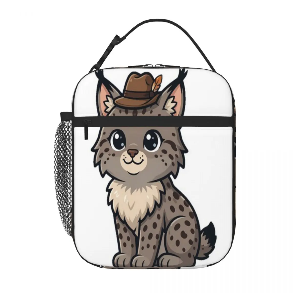 Hot Sale Lynx With Hiking Hat Plaid Insulated Lunch Bag Countryside Trip Meal Bag