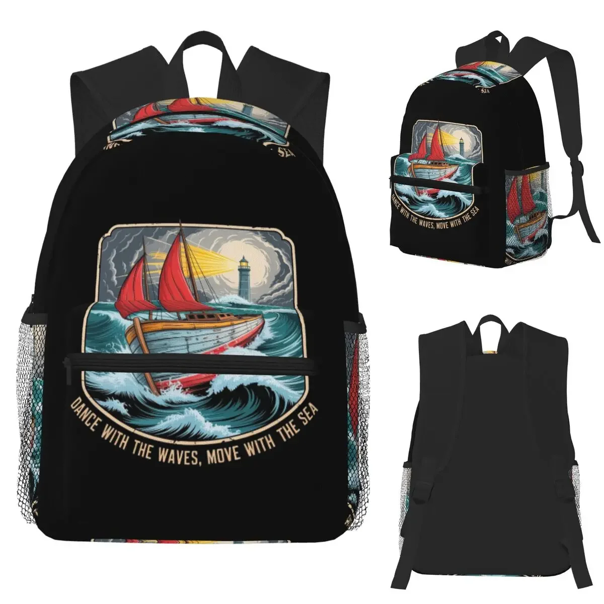 

Студенческий рюкзак Dance With The Waves, Move With The Sea, школьная сумка, походный дорожный рюкзак для мужчин и женщин, сумка для книг, сумки на плечо