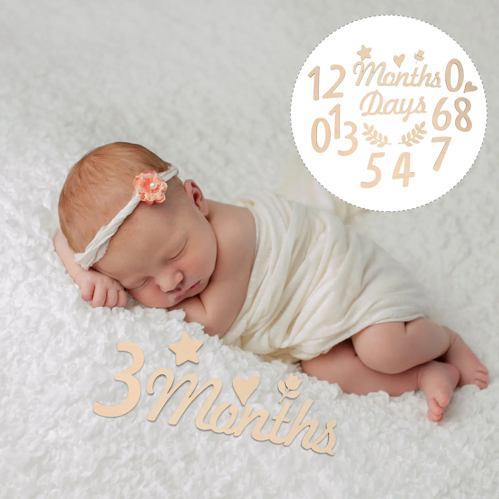 1Set Wooden Baby Milestone Numbers Cards Set Natural Wood Monthly Photo Props for Newborn Baby Shower Gift Growth Record