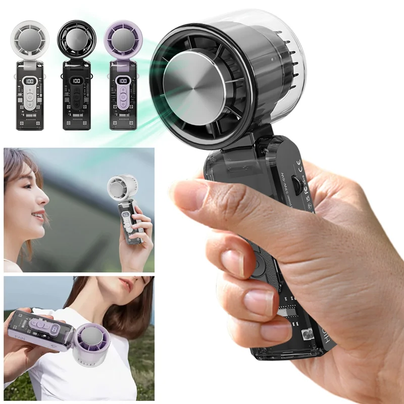 Ventilador de alta velocidad de refrigeración semiconductora, ventilador Turbo portátil recargable para exteriores, iluminación Led, Black-BAAQ