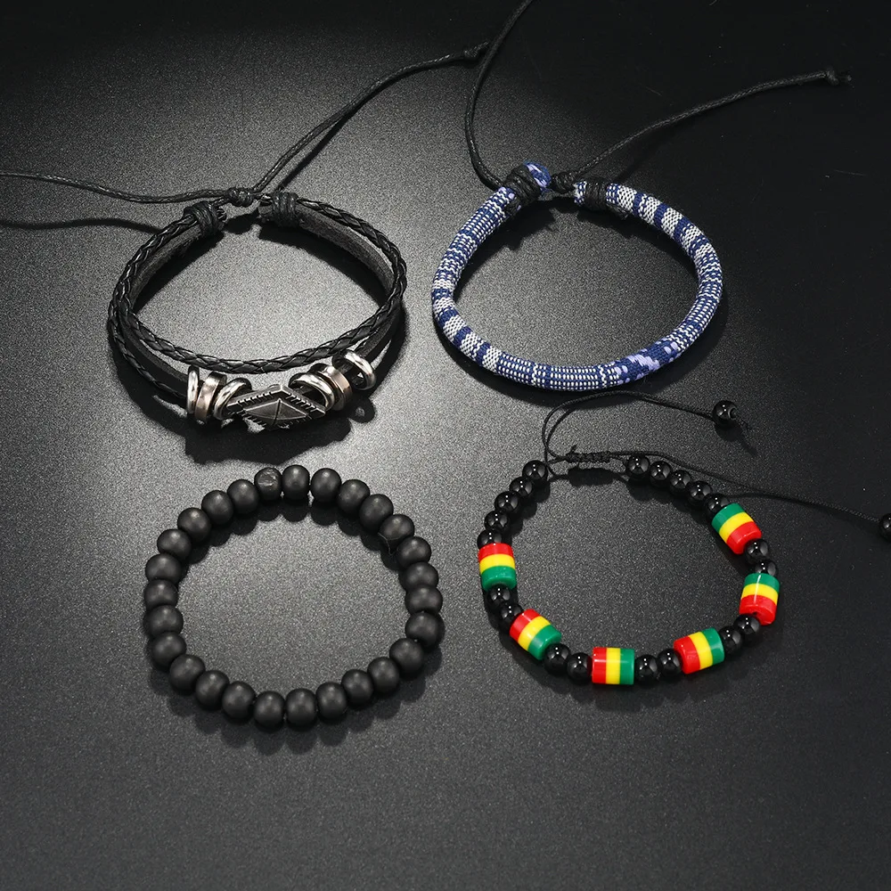 4pcs/set Bohemian Multilayer Leather Bracelets Sets for Women Men Weave Braided Vintage Fashion Jewelry Accessories