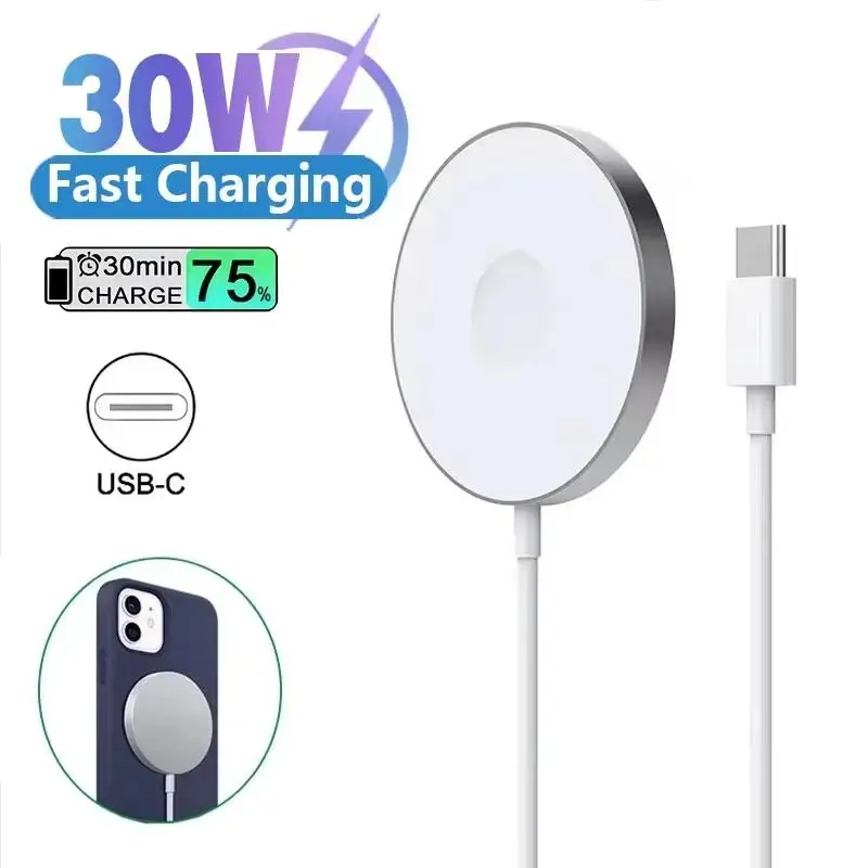 30W Magnetic Chargers Type C Fast Wireless Charger Pad Stand For Magsafe IPhone 16 15 14 13 12 Pro Max PD Phone Charging Dock