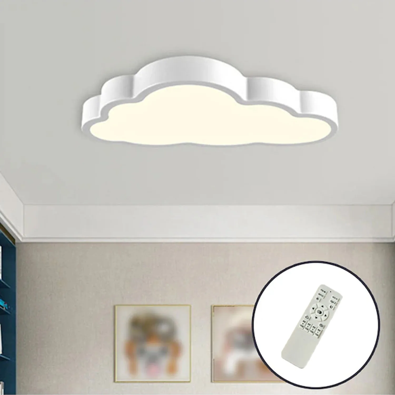 

Creative White Cloud LED Ceiling Light Children's Bedrooms Stepless Dimming Study Lamp with Remote Control Kitchen Lighting