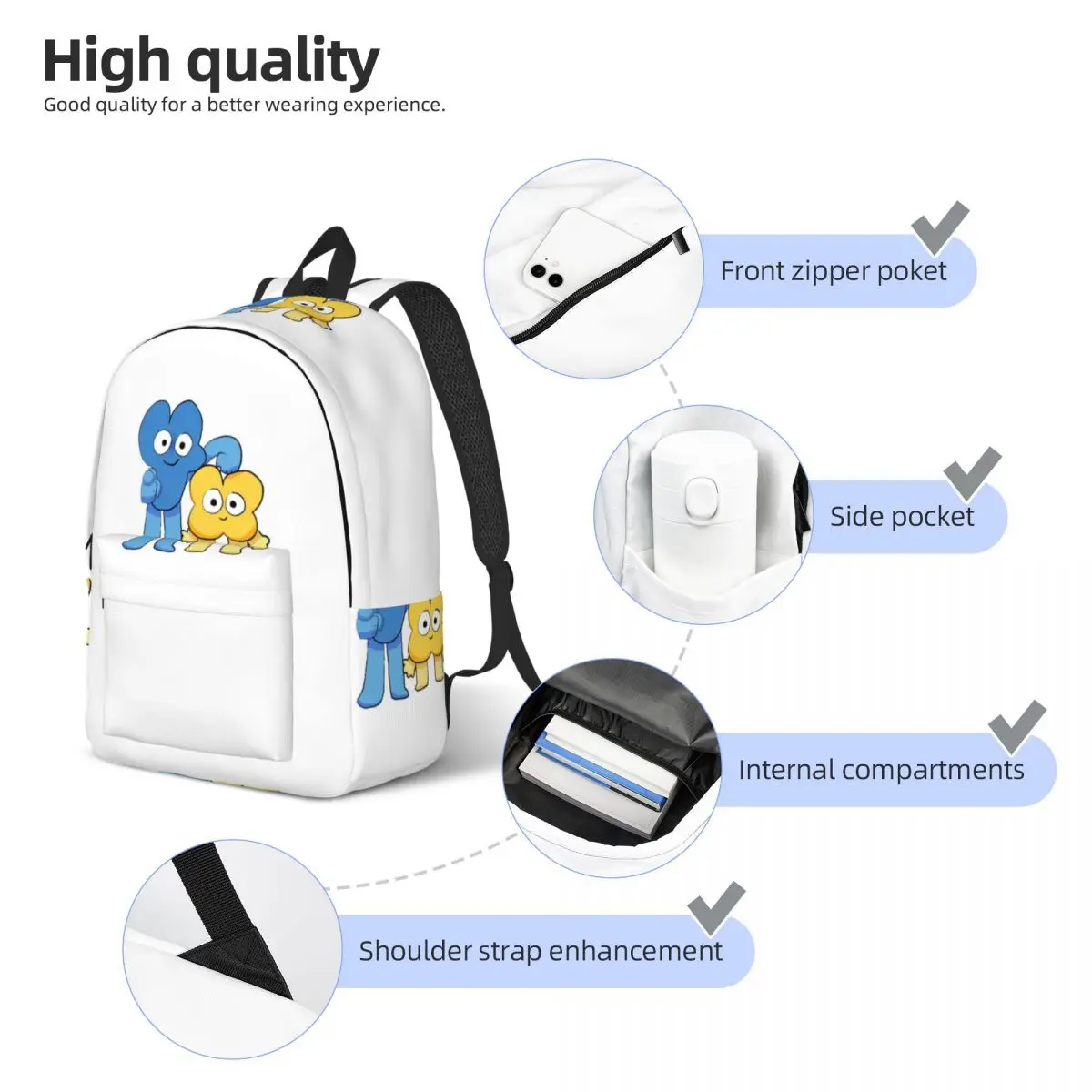 Four And X Bfdi Student Backpack School Bag Hiking Travel Daypack for Men Women Fashion Bookbag Shoulder Bags