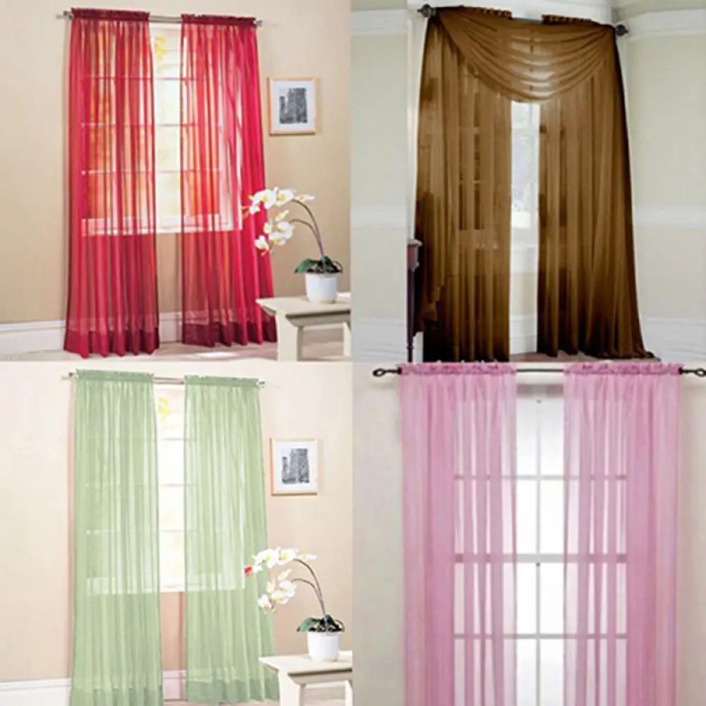 Glass Yarn Sheer Window Valance Curtain Pure Color Translucent Useful Curtains Bedroom Home Wedding Decor