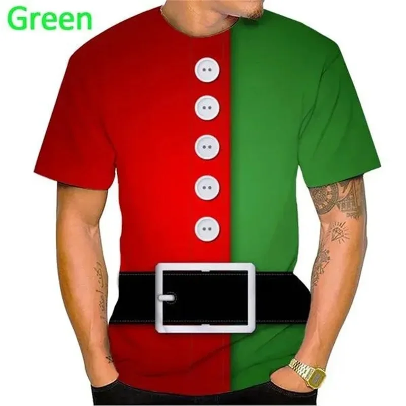 Camiseta de Papai Noel estampada em 3D masculina, manga curta, casual, engraçado, camiseta feliz natal, top, streetwear, roupas masculinas