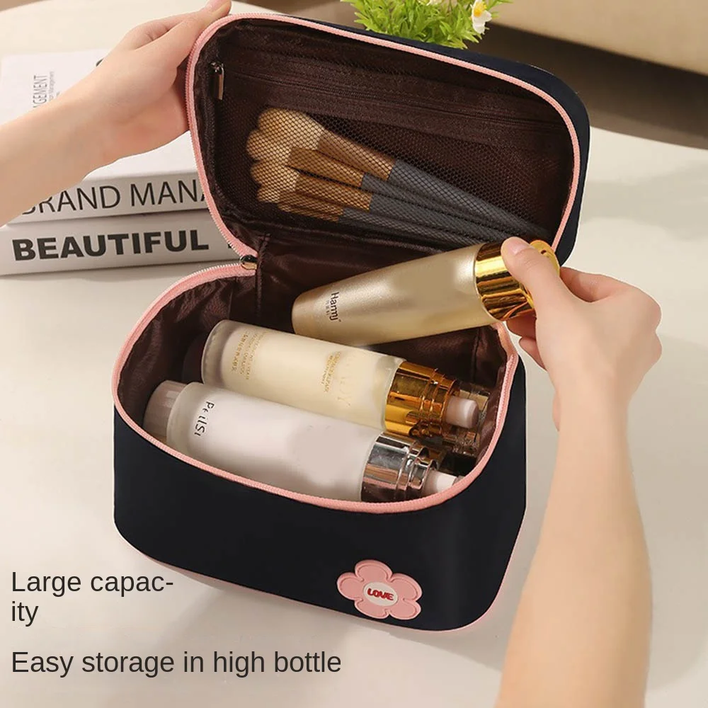 

Fashion High Beauty Women Makeup Bag Square Large Capacity Handheld Cosmetic Bag Pearl Double Zipper Travel Toiletry Bag Ladies