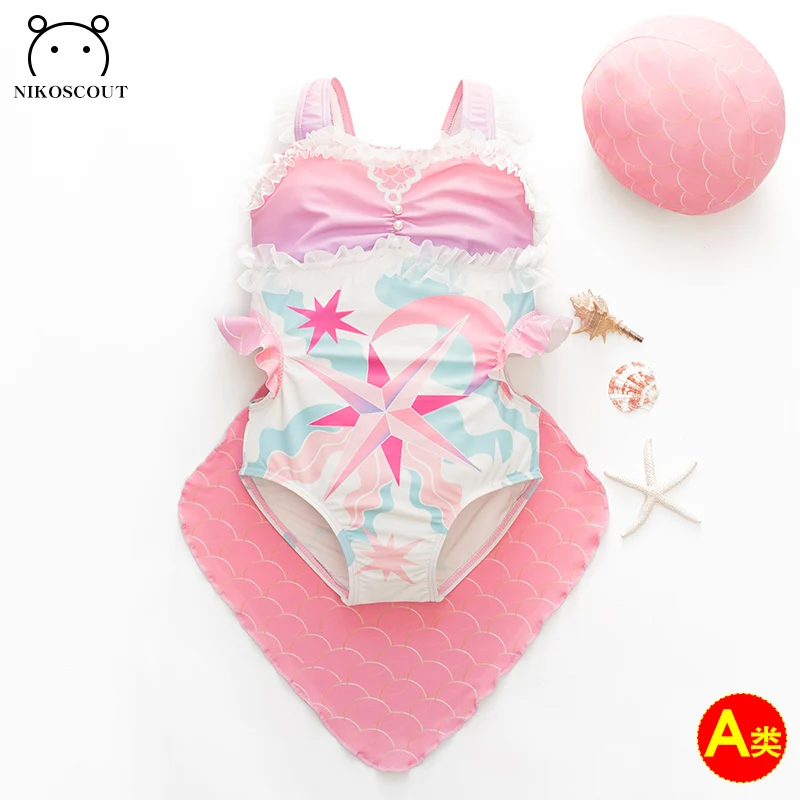 

Baby Swimsuit Mermaid Tail Baby Girl One-Piece Princess Children's Swimsuit Dopamine Children Girl Sweet