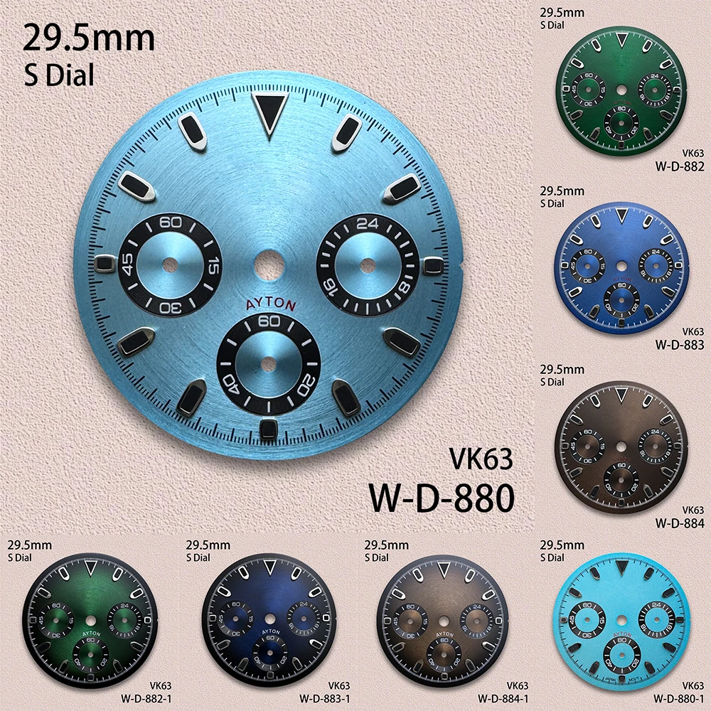 

29.5mm S Logo DTN Panda Dial Suitable For VK63 Movement Green Luminous CD Pattern Quality Watch Modification Accessories