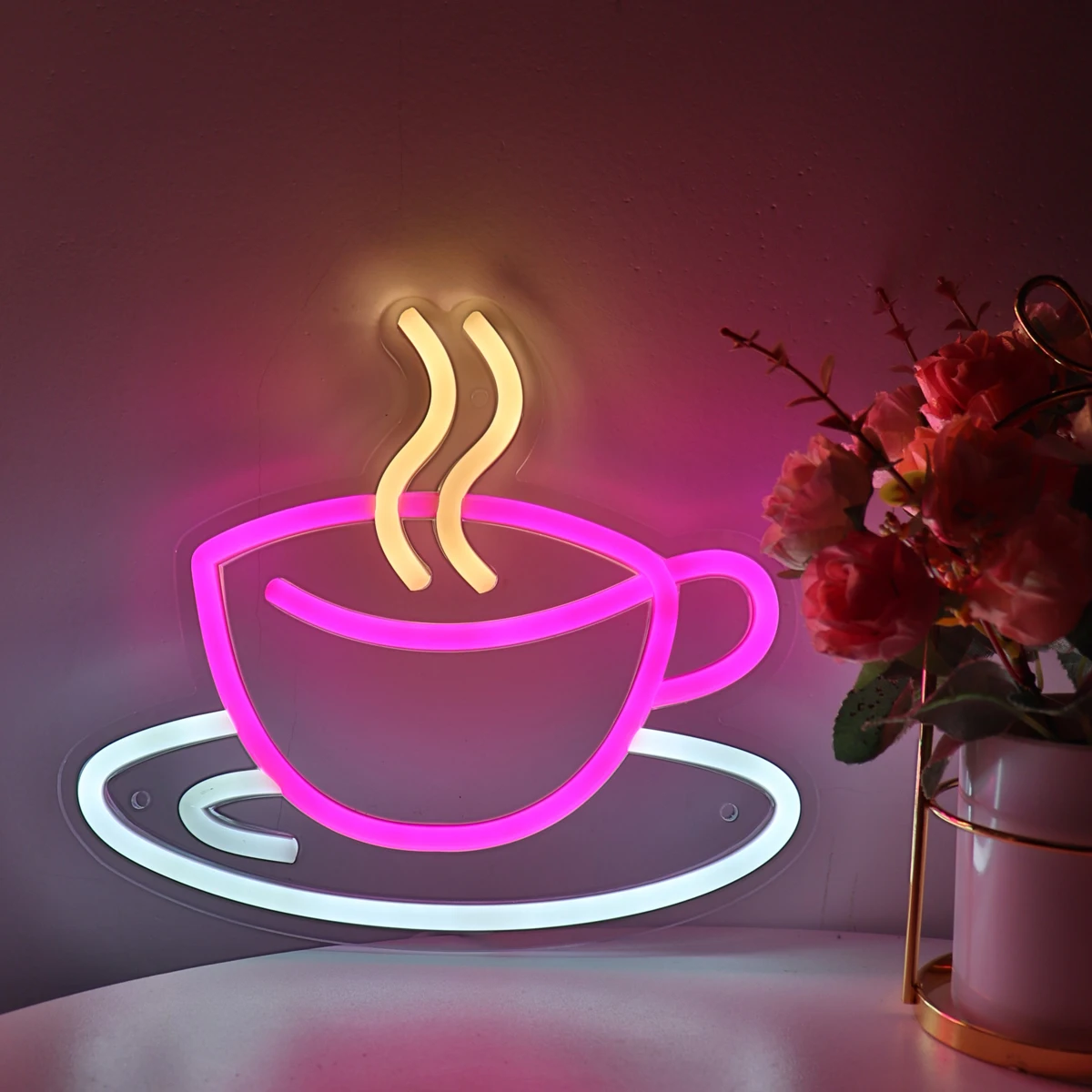 Imagem -03 - Bela Coffee Cup Wall Led Art Neon Sign Night Light Decoração do Partido Sala Loja 5v Alimentado por Usb 874 x 756 1pc