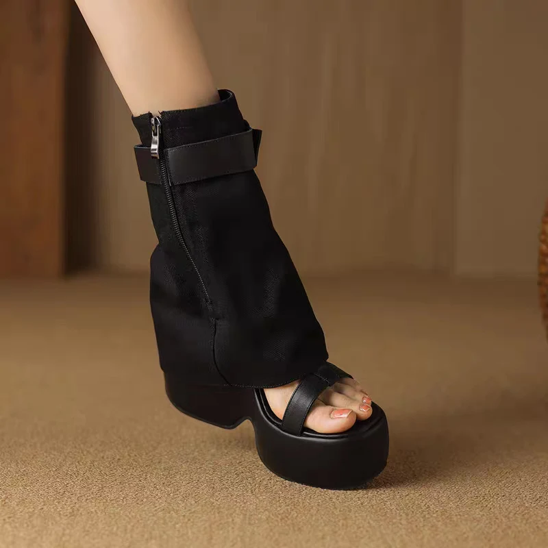 

Roman Style Thick Heel Sandals Women's Spring Summer New High Heel Platform Boots Increased Short Boots Fashionable Casual Sl...
