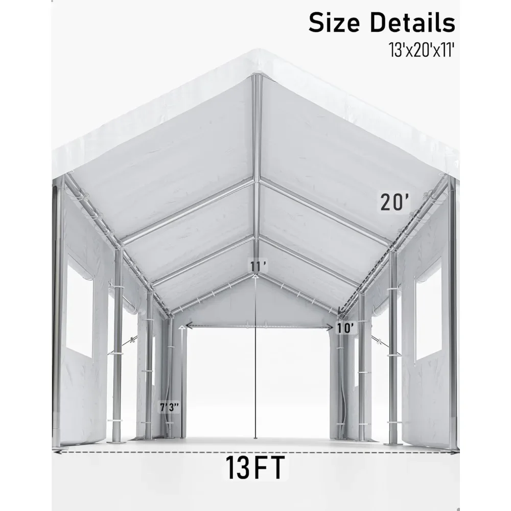 Imagem -02 - Portable Heavy Duty Carport Dossel Hastes Reforçadas Persianas e Janelas para Caminhonete e Barco 13x20