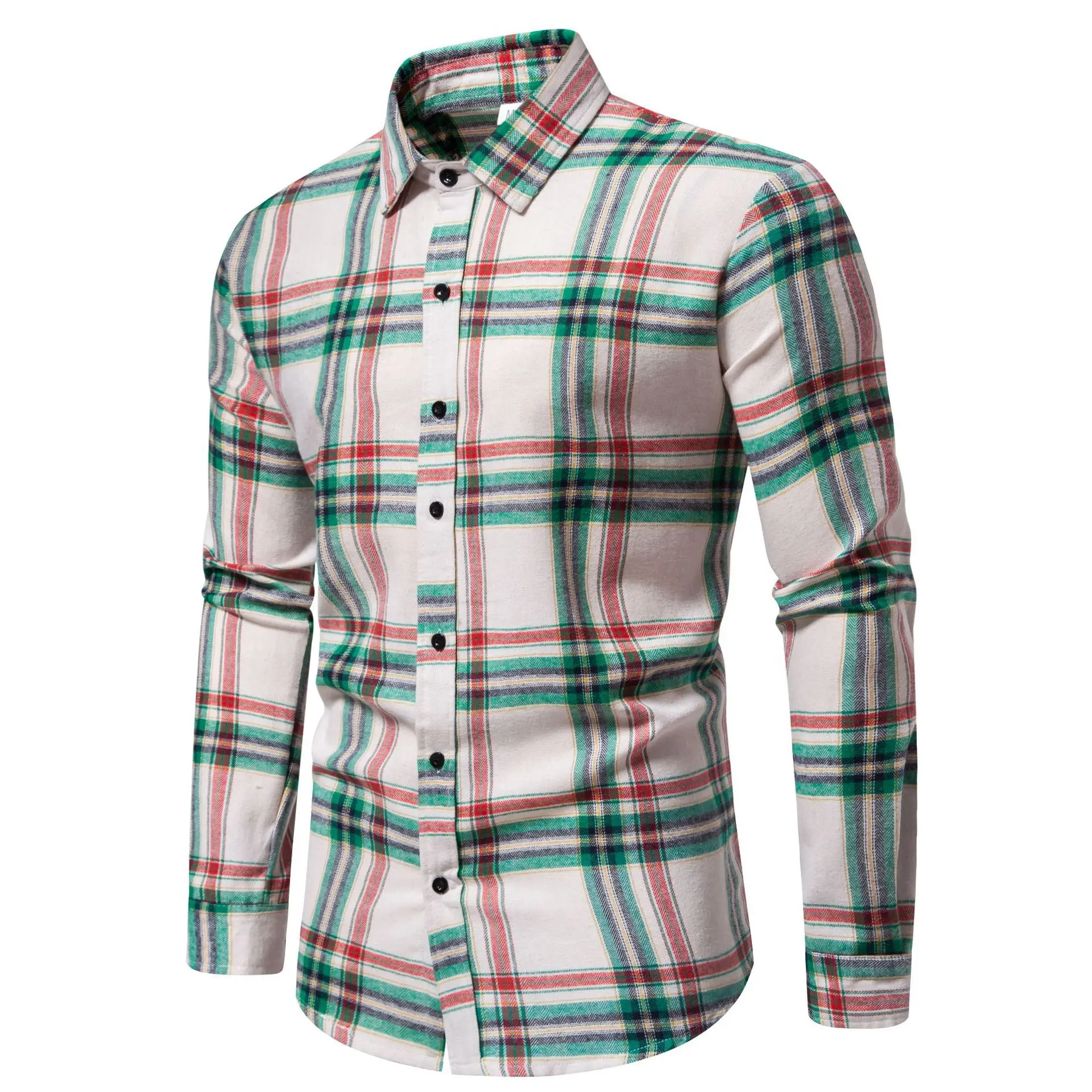 Autumn/Winter New Men's Elegant Checkered Loose Long Sleeve Shirt Turn Collar Thickened Warm Coat