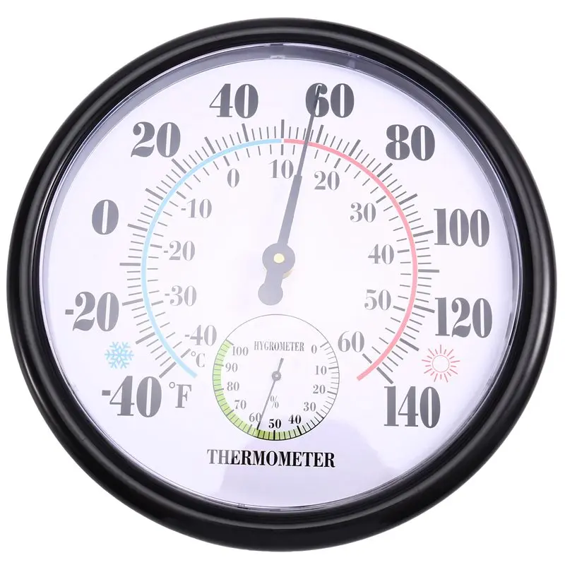 ABGH-مقياس الرطوبة التناظري الكبير 10 بوصة،-40 °   F إلى 140 °   F، مقياس حرارة داخلي وخارجي، قرص دائري سهل القراءة