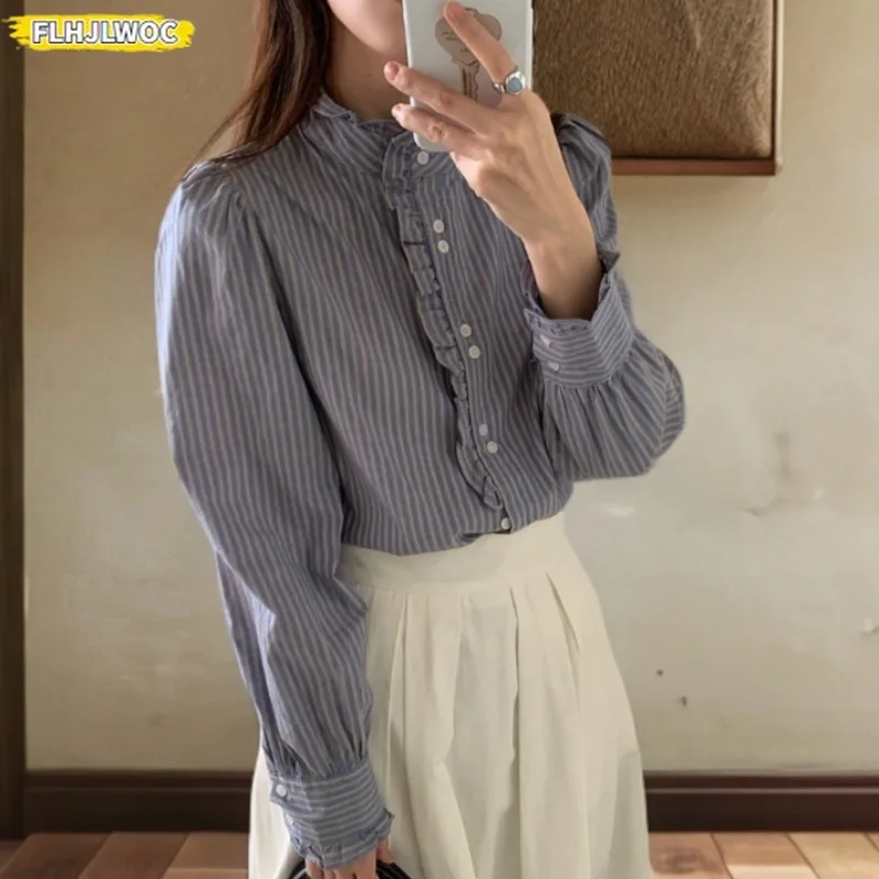 Chic Korea All-Match Outfits Sleeveless Dresses New Year Date Girls Cute Sweet Japan Preppy Style Design Striped Shirt Dress