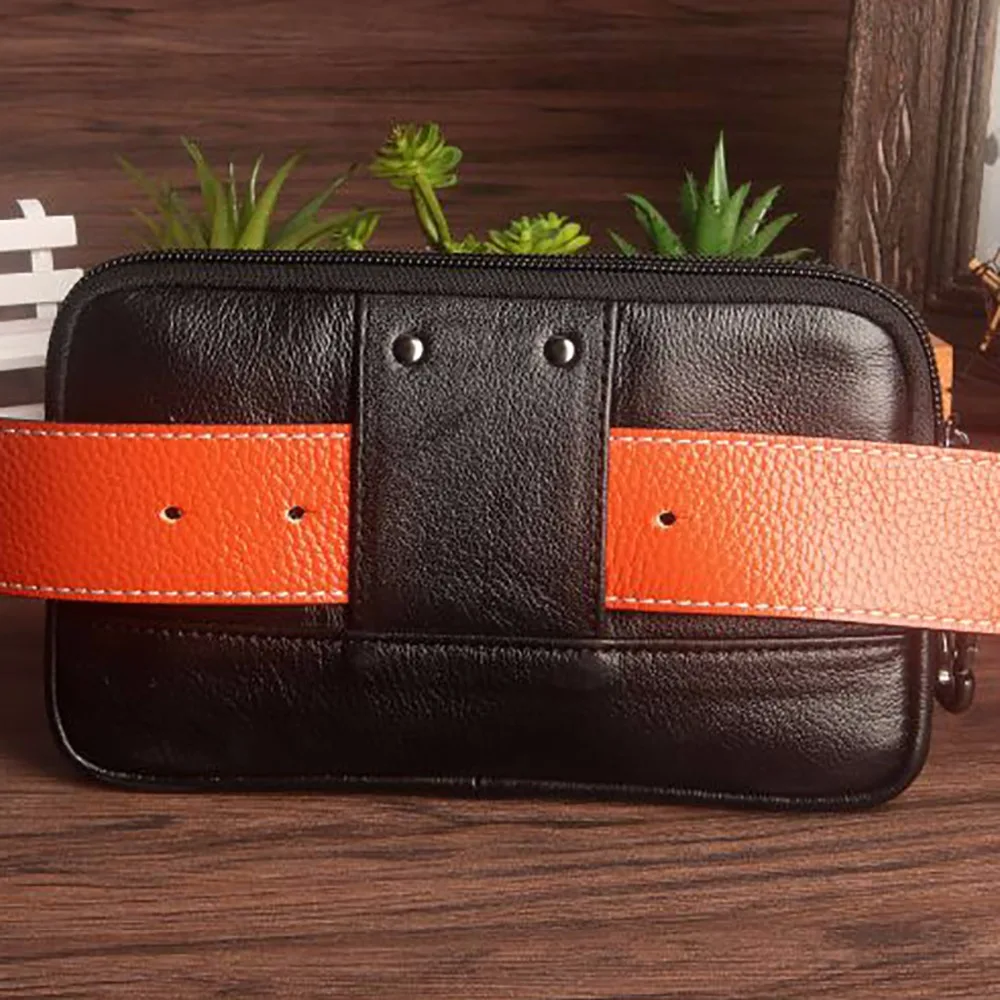 Men Genuine Leather Clutch Waist Pack Hip Bag For Cell/Mobile Phone Case Casual Natural Skin Male Wrist Hook Fanny Belt Pack