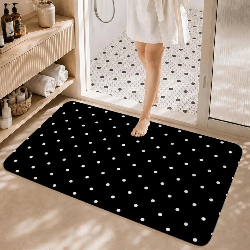 INS Simple Stylish Polka Dot Style Floor Mat Non-Slip Absorbent Floor Mat Decorative Rug for Home Bathroom Bedroom Entryway