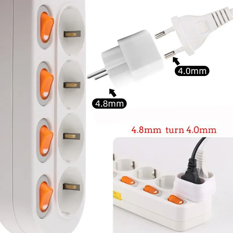 European Conversion Plug 2Pin 4.8mm turn 4.0mm 2 Hole EU Plug Socket Power Distribution Adapter Plug 16A 250V