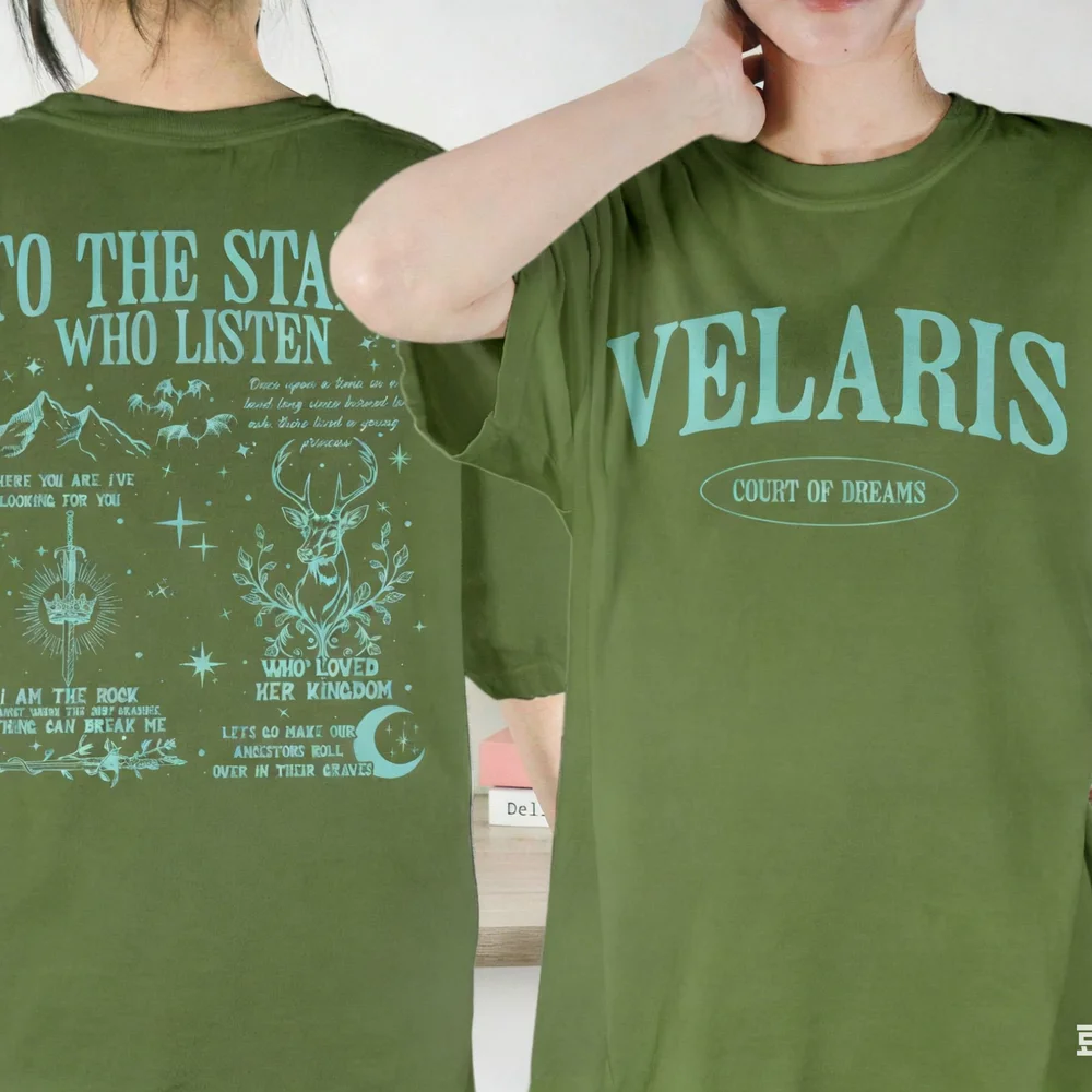 Camiseta feminina de algodão para as estrelas que ouvem citação moletom noite tribunal rhysand manga curta moda colheita topos