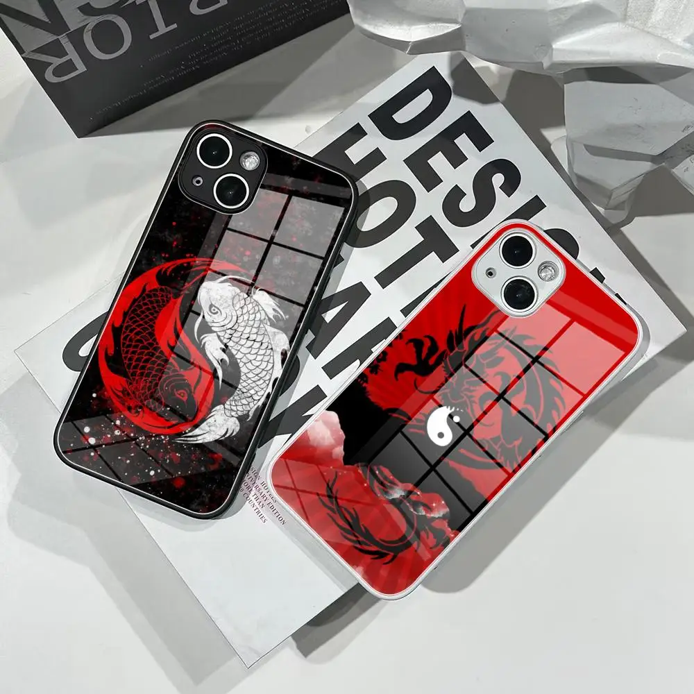 

Tai Chi carp Dragon Phone Case Tempered Glass For IPhone 16 15 Pro Max 14 13 12 Mini Plus Samsung S24 S23 Ultra phone case