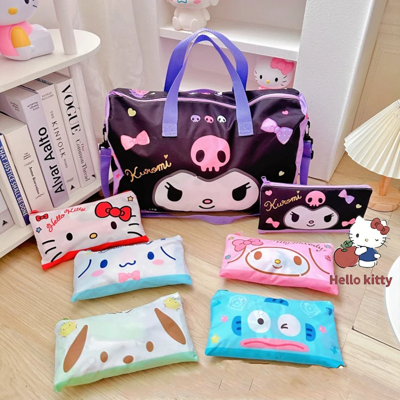 New Sanrio Kuromi Luggage Bag Hello Kitty My Melody Cinnamoroll Ultra Light Large Capacity Portable Folding Travel Luggage Bag