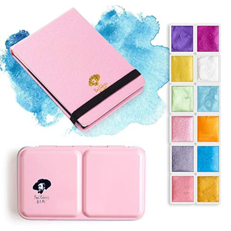 

Watercolor Paint Artist Grade 12 Colors, Metallic Glitter Watercolor Paints Set Solid Cakes with Palette and 100% Cotton Hot Pr