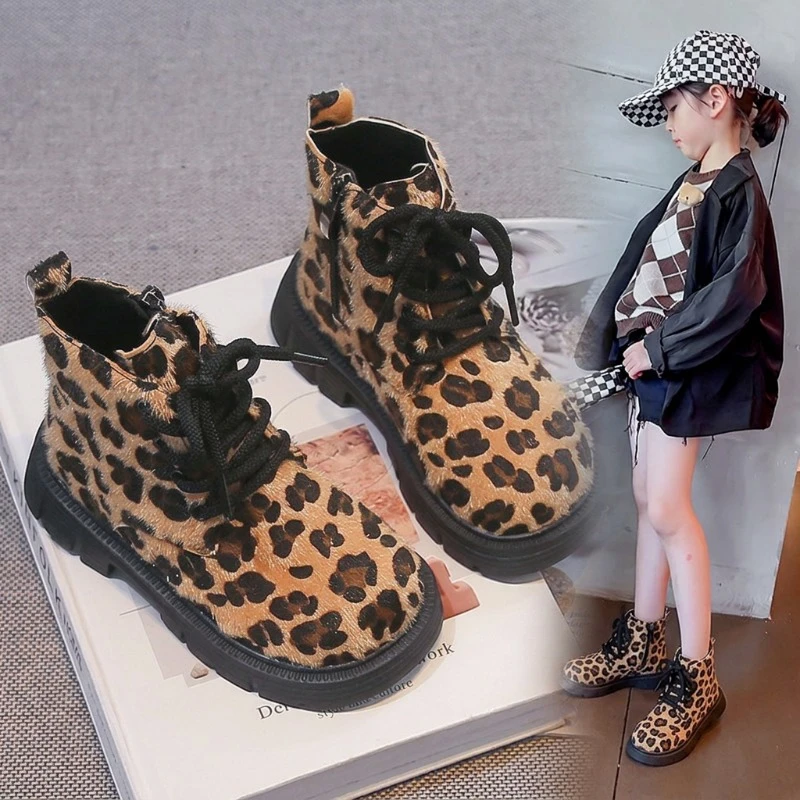 Childrens Fashion Ankle Boots Kids Leopard Print Boots Non-Slip Soft Autumn Winter Fashion Shoes for Toddler Boys Girls Boots