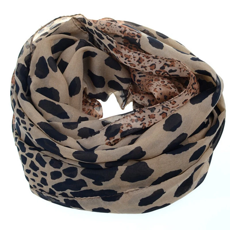 Women Chiffon Scarf Leopard Print Thin Style Fashion Large Shawl Lady Seaside Beach Towel Foulard 160*70cm