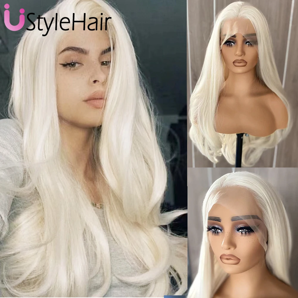 Platin blonde Perücke natürliche Welle Spitze vorne synthetisches Haar täglich verwenden Platin Spitze Perücken für Frauen Mädchen Cosplay Party Drag Queen